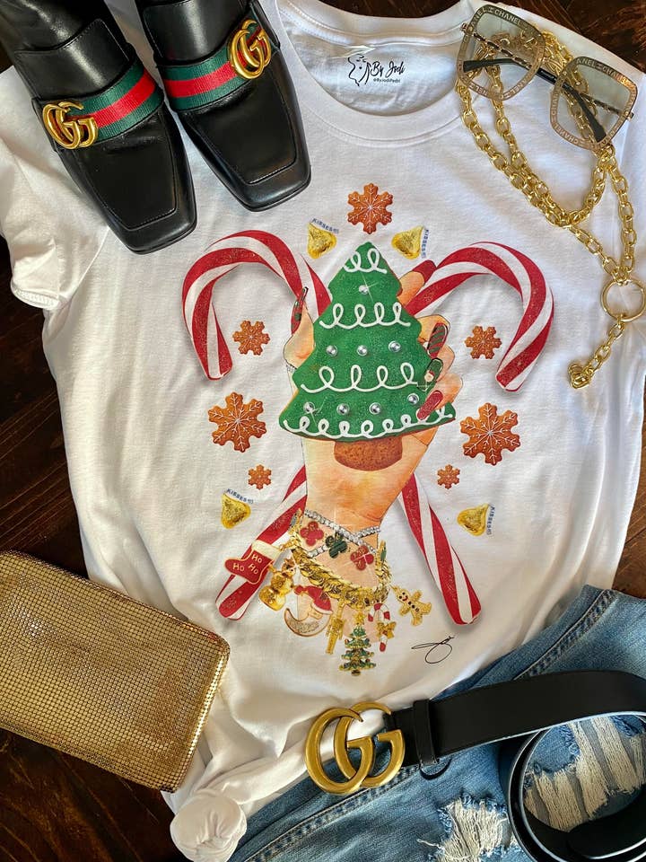 By Jodi LLC – Großhandel T-Shirt mit Siebdruck – Damen – Cookie Queen Weihnachts-T-Shirt, Grafik-T-Shirt, Sweatshirt0