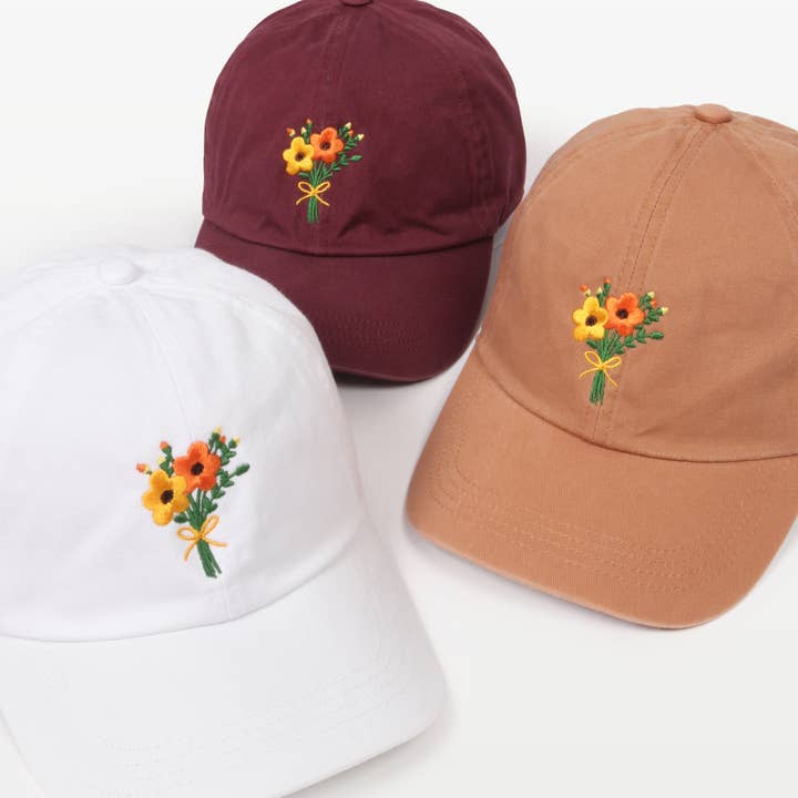 Flower Embroidery Cotton Baseball Cap for wholesale by David And Young