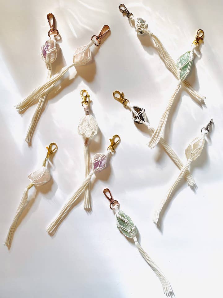 Gemstone Macrame Keychain / Bag Clip for wholesale by Maple + Love