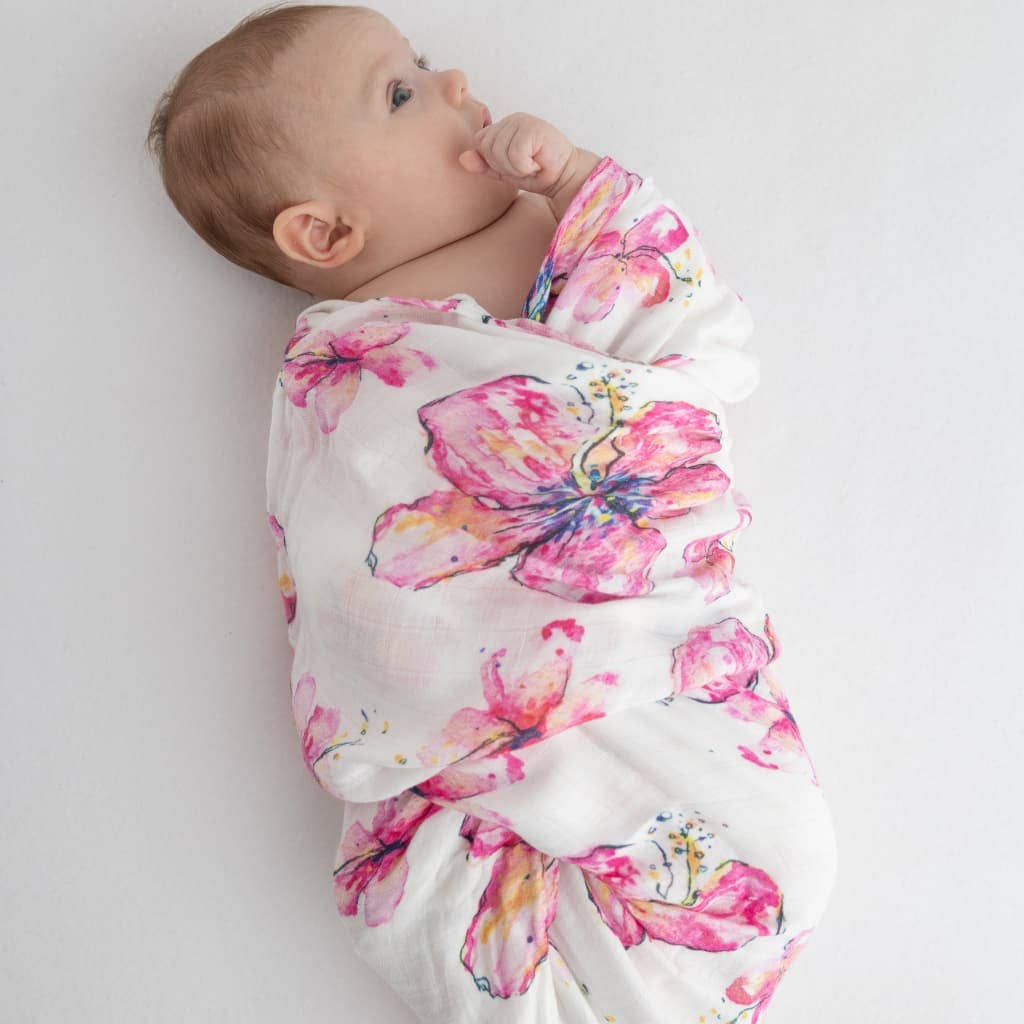 Coco Moon - Wholesale Swaddle - Baby - Hibiscus Kiss Muslin Swaddle Blanket4