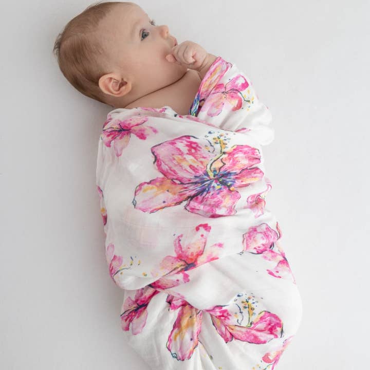 Coco Moon - Wholesale Swaddle - Baby - Hibiscus Kiss Muslin Swaddle Blanket4