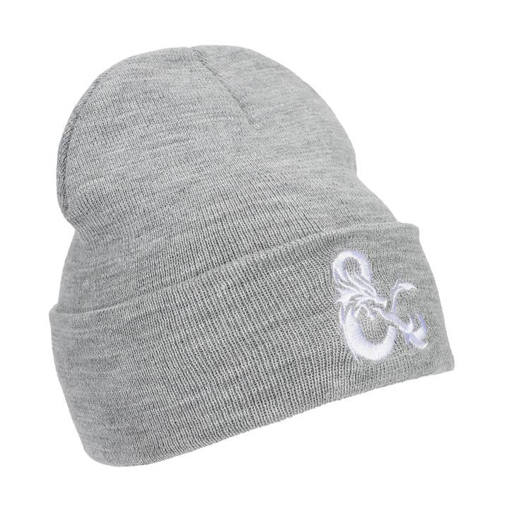 Dungeons & Dragons Ampersand Logo Embroidery Heather Gray Acrylic Knit Cuff Beanie for wholesale by Bioworld Merchandising