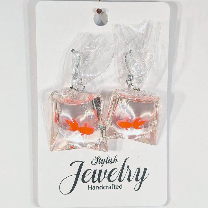 Stylish Jewelry Supply - Wholesale Dangle Earrings - Fish in a Bag Orange Goldfish Fish Resin Earrings7