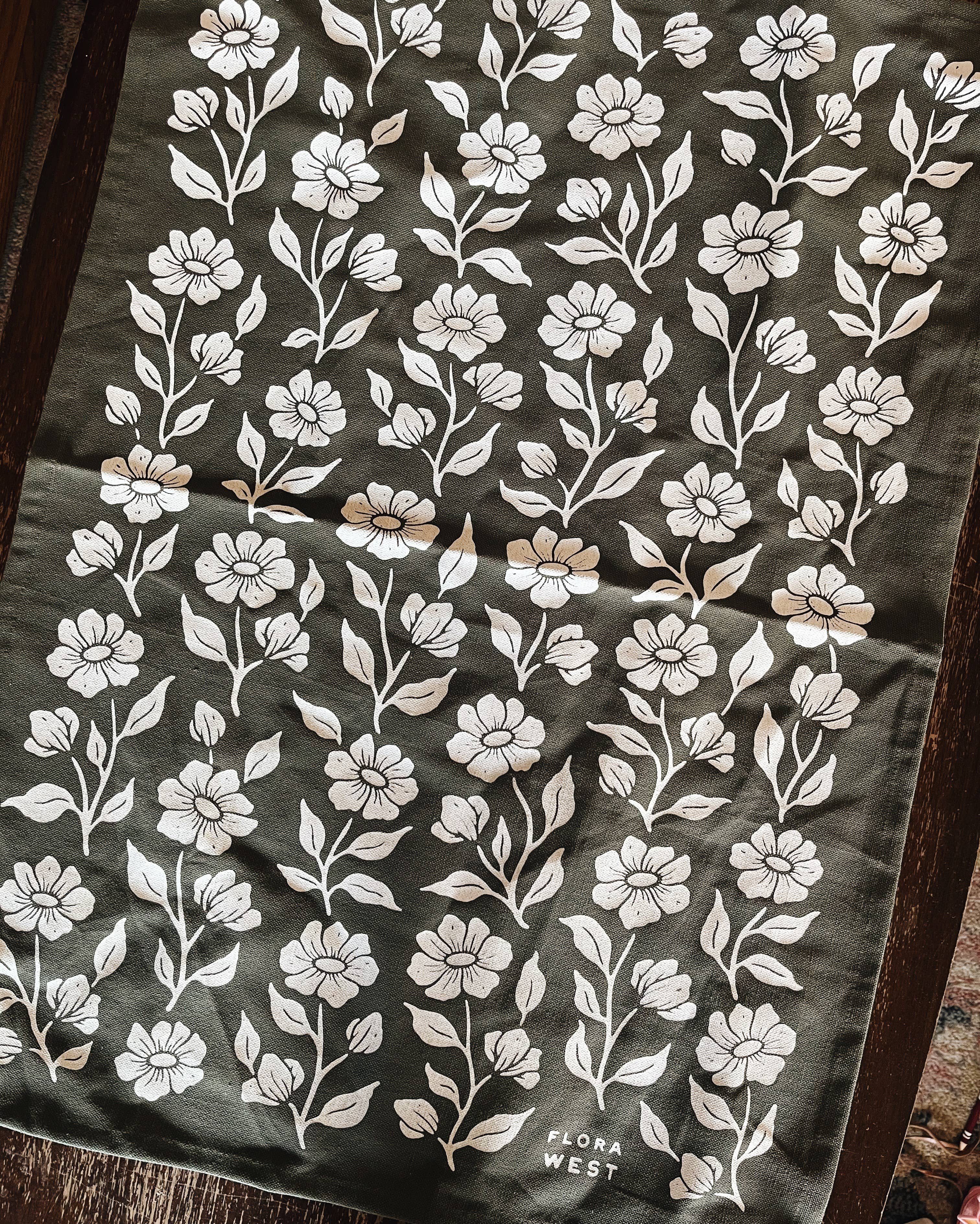 Flora West Design - Wholesale Tea Towel - Organic Cotton Tea Towel Kitchen Accessories Floral on Olive7