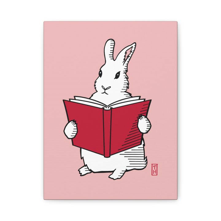 Lærredstryk, Book Lover Bunny Book Nook Book Shelf Decor Litterær gave til bogorm, Bookish Merch til Booktrovert, Book Club Gift for engroshandel hos Terry Heath Art