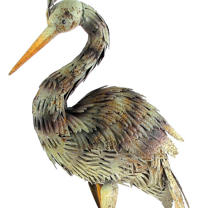 Zaer Ltd. International - Wholesale Sculpture - 30.5" Tall Iron Heron Garden Statue- 2PC/Set