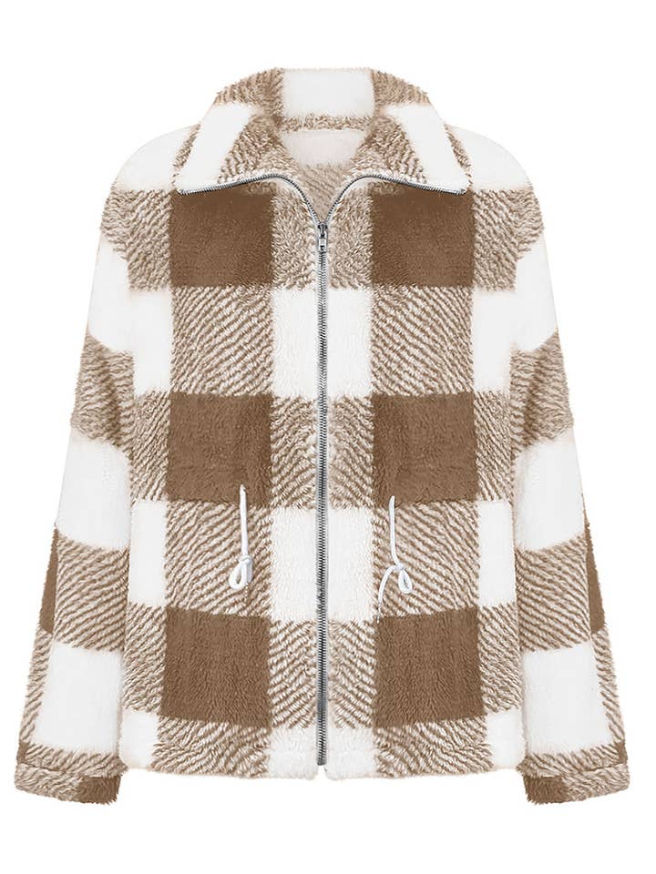 safistyle – wholesale Jacket – Women's – Plaid Pattern Zipper Jacket4