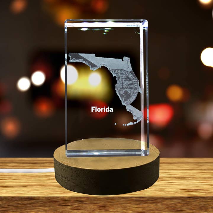 Florida 3D indgraveret krystal minde/genstand/gave/dekoration/samlerobjekt for engroshandel hos AB Crystal Collection