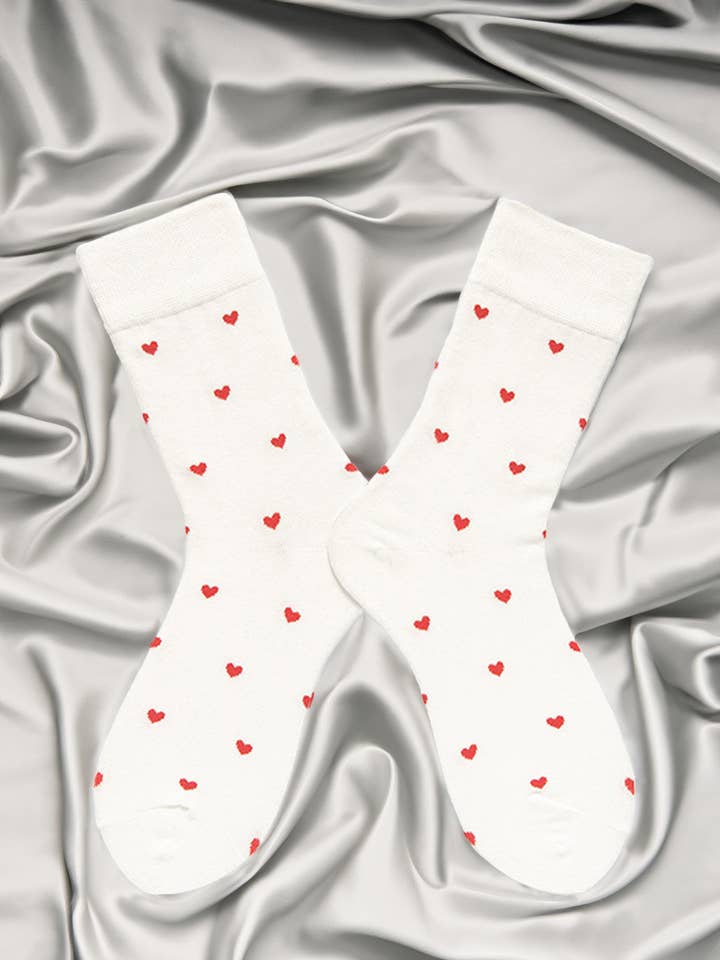 White Heart Pattern Crew Socks for wholesale on Faire