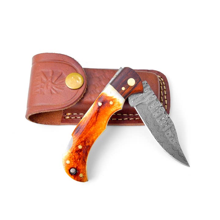 Titan International - Wholesale Pocket Knife/Holder - Damascus steel pocket knife Limited Run TF-0702