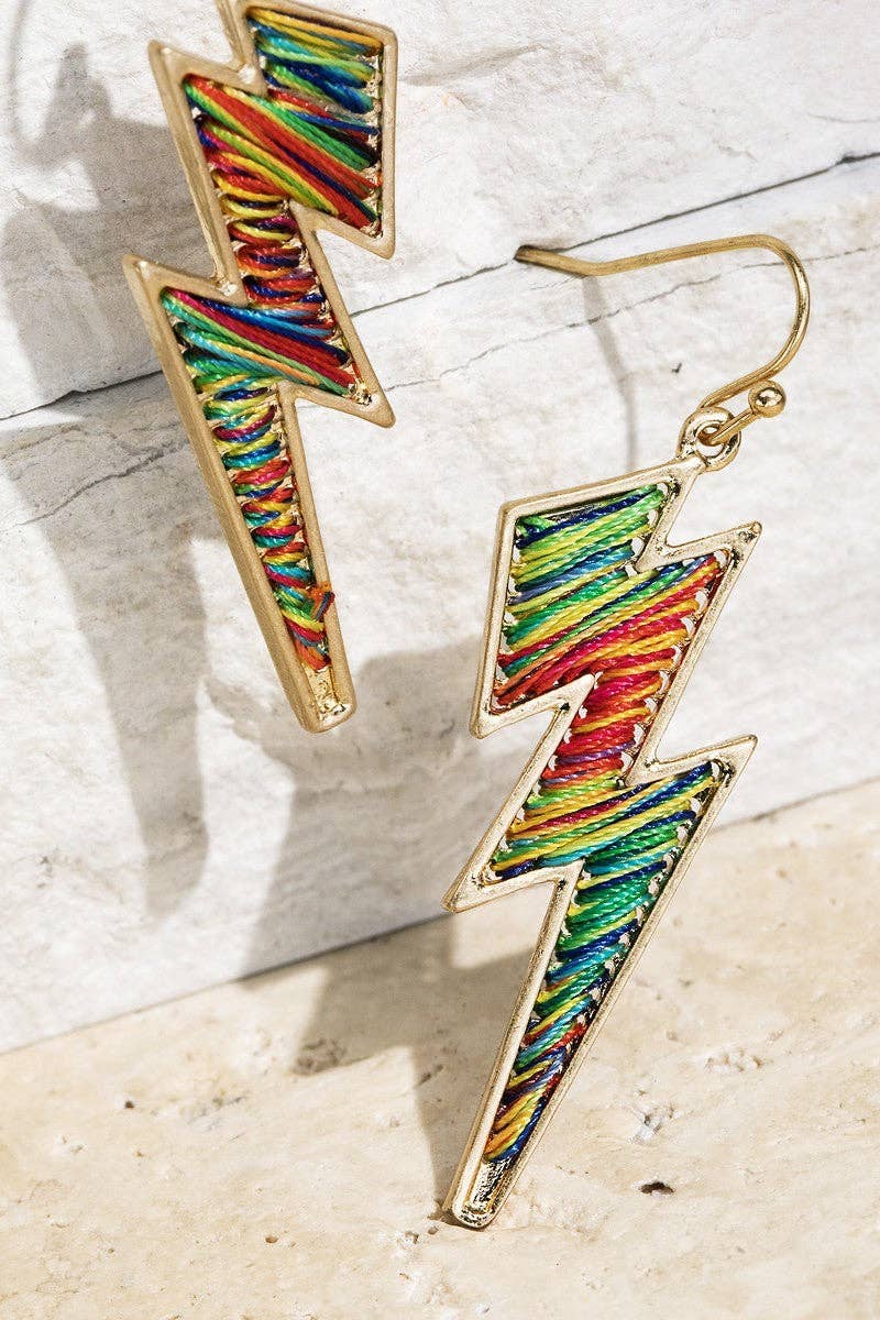 Multi Color Multi-Color Fine Thread Lightning Bolt Fish Hook Dangle Earrings for wholesale on Faire