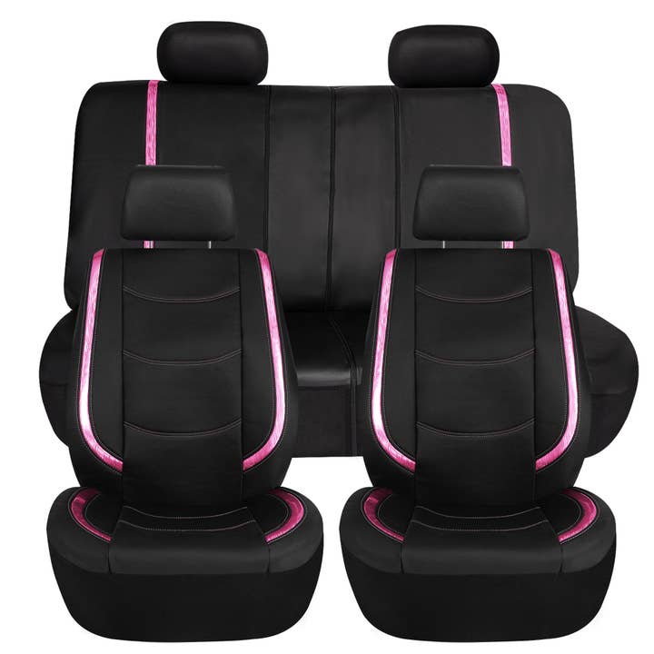 Galaxy13 Metallic Striped Deluxe Leatherette Seat Covers - Full Set Pink for wholesale by FH GROUP