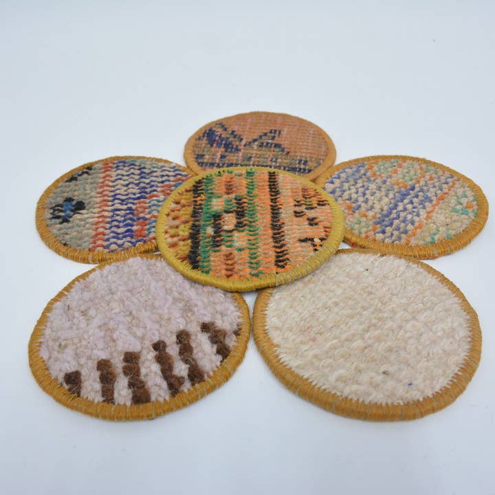 Sottobicchiere Rotondo Etnico Antiscivolo Lavabile Regalo per la vendita all'ingrosso da parte di Kilim Pillow Decors