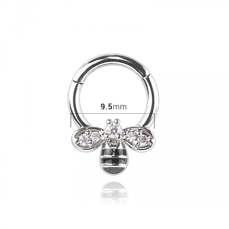 CRAVE – wholesale Single earring – 316L SS GEM PAVED BEE FRONT HINGED SEGMENT RING3