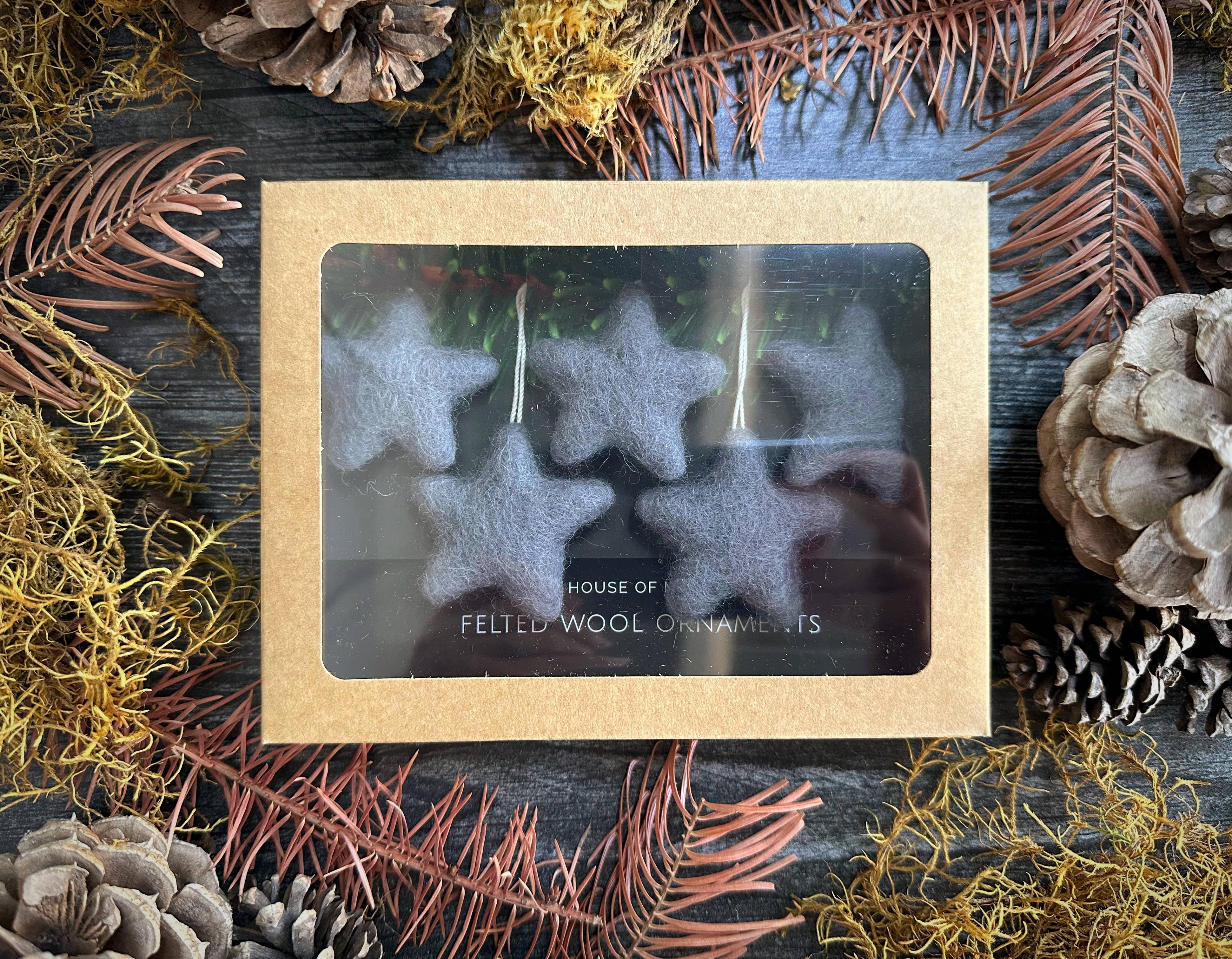 House of Moss - Wholesale Ornament Set - Star Ornaments | Boxed Set of 5 Mini Wool Ornaments8