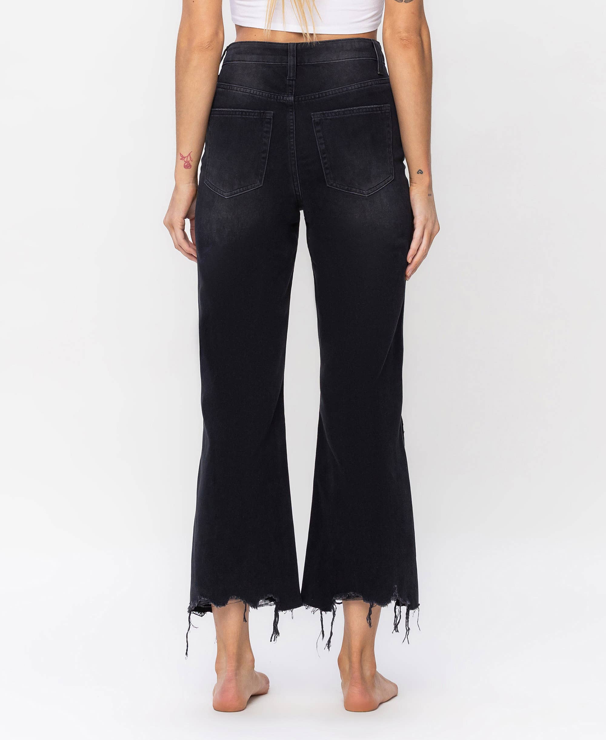 BLACK 90'S VINTAGE SUPER HIGH RISE CROP FLARE JEANS V2736BK for wholesale on Faire3