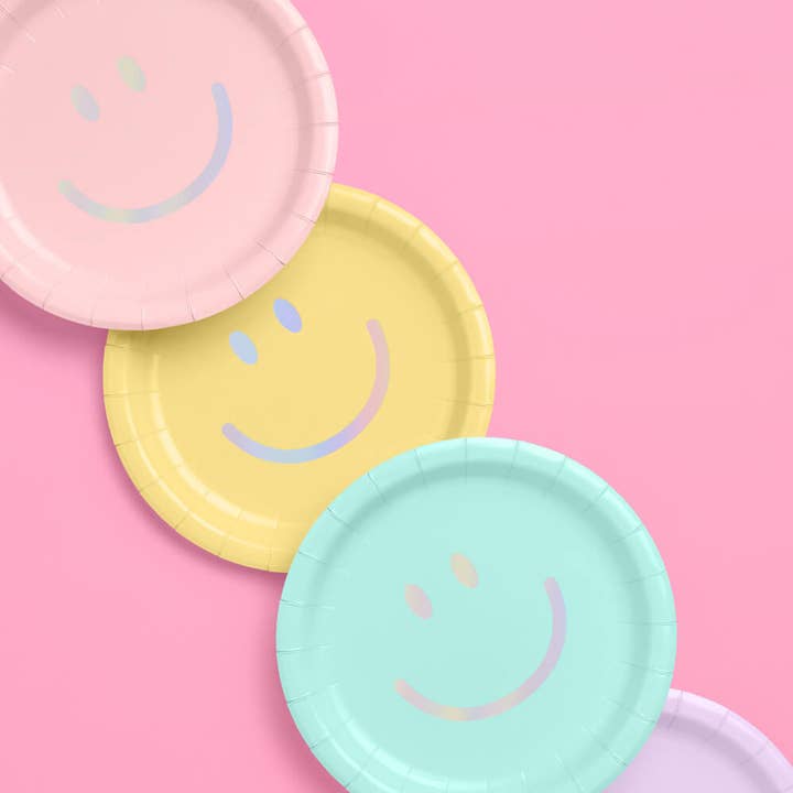 xo, Fetti - Wholesale Disposable Plate - Smiley Pastel Paper Plates, 24 pcs 9" Birthday Party, Decor0