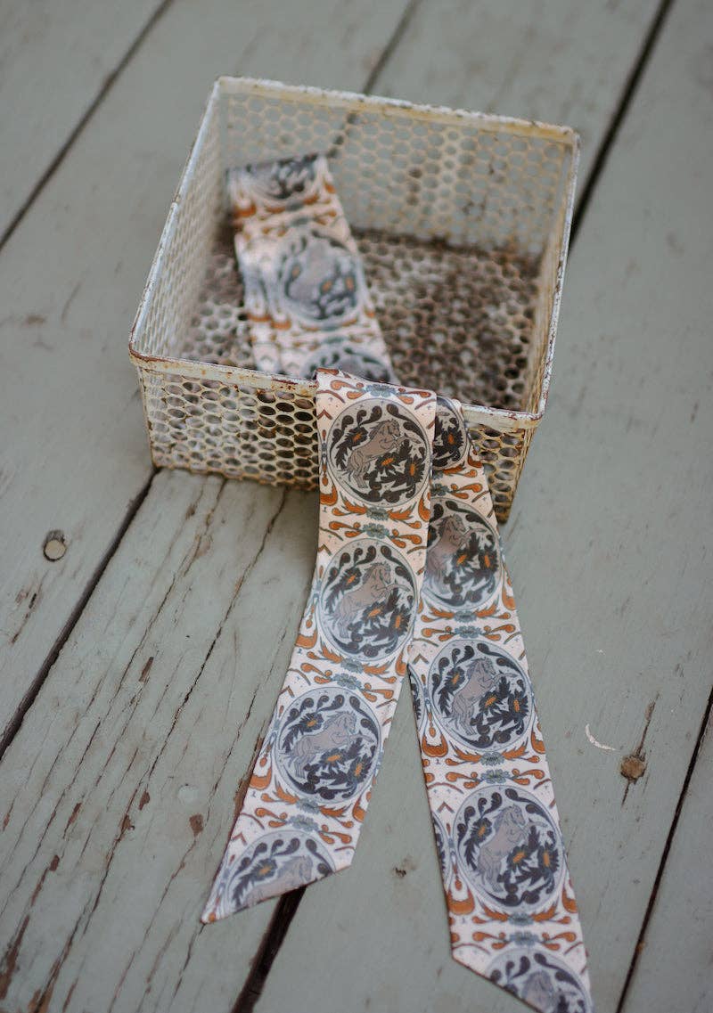 Tirzah Lane Art - Wholesale Scarf - Women's - Bloomin' Bronc Western Cowgirl Silk Twilly Scarf2