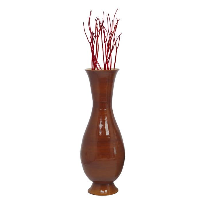 Tall Modern Decorative Floor Vase: Handmade, Natural Bamboo for wholesale by Quickway Imports