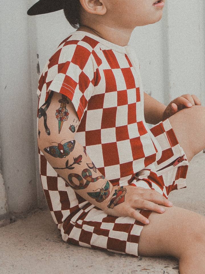 Checker Shorties Red for wholesale by Little Trouble