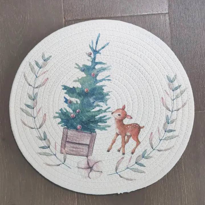 Fennco Styles - Wholesale Placemat - Deer Woven Cotton Blend Heat Resistant 12" Placemat 1
