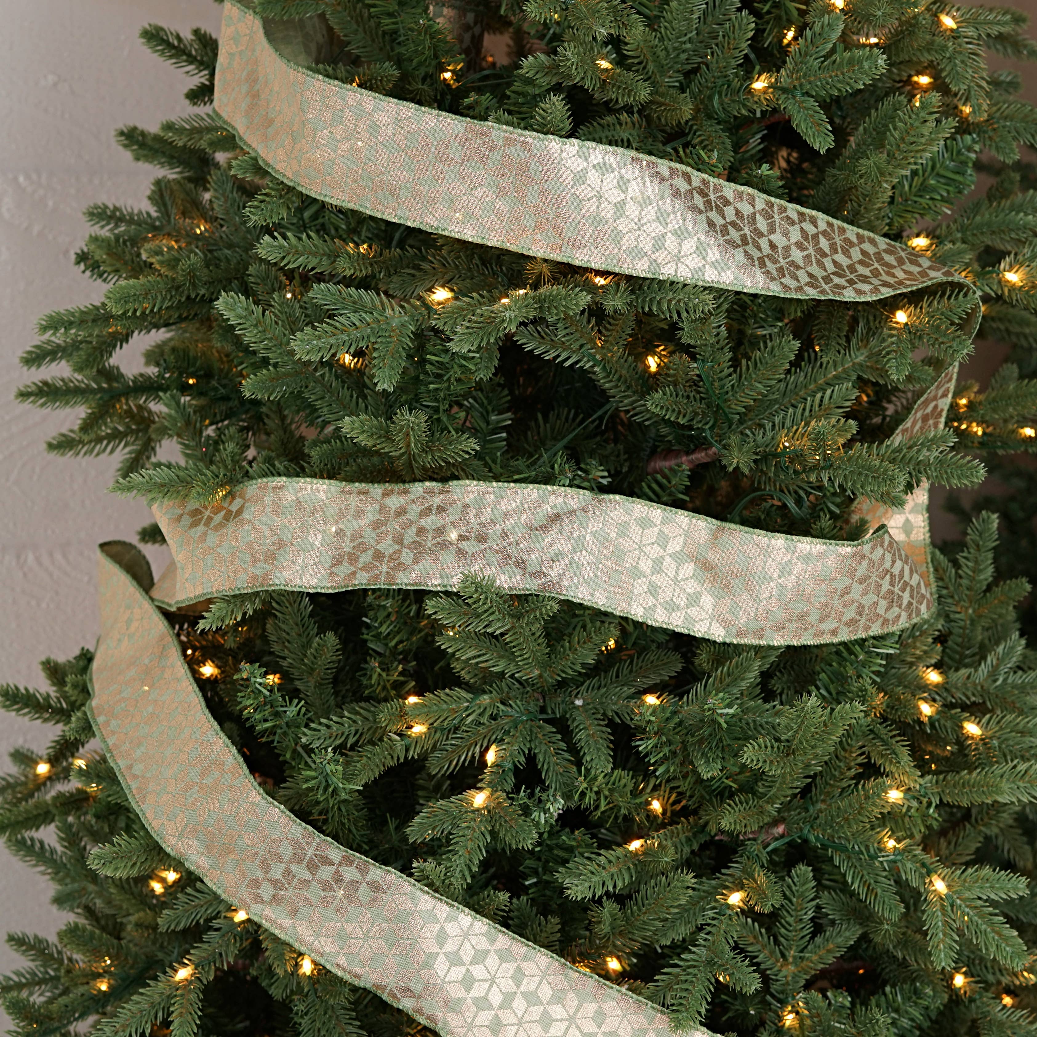 Holiday Depot Inc. - Wholesale Ribbon - Gift Wrapping - R32933-Wired Ribbon-Teal green w. Golden Hexagon (2.5inW)4