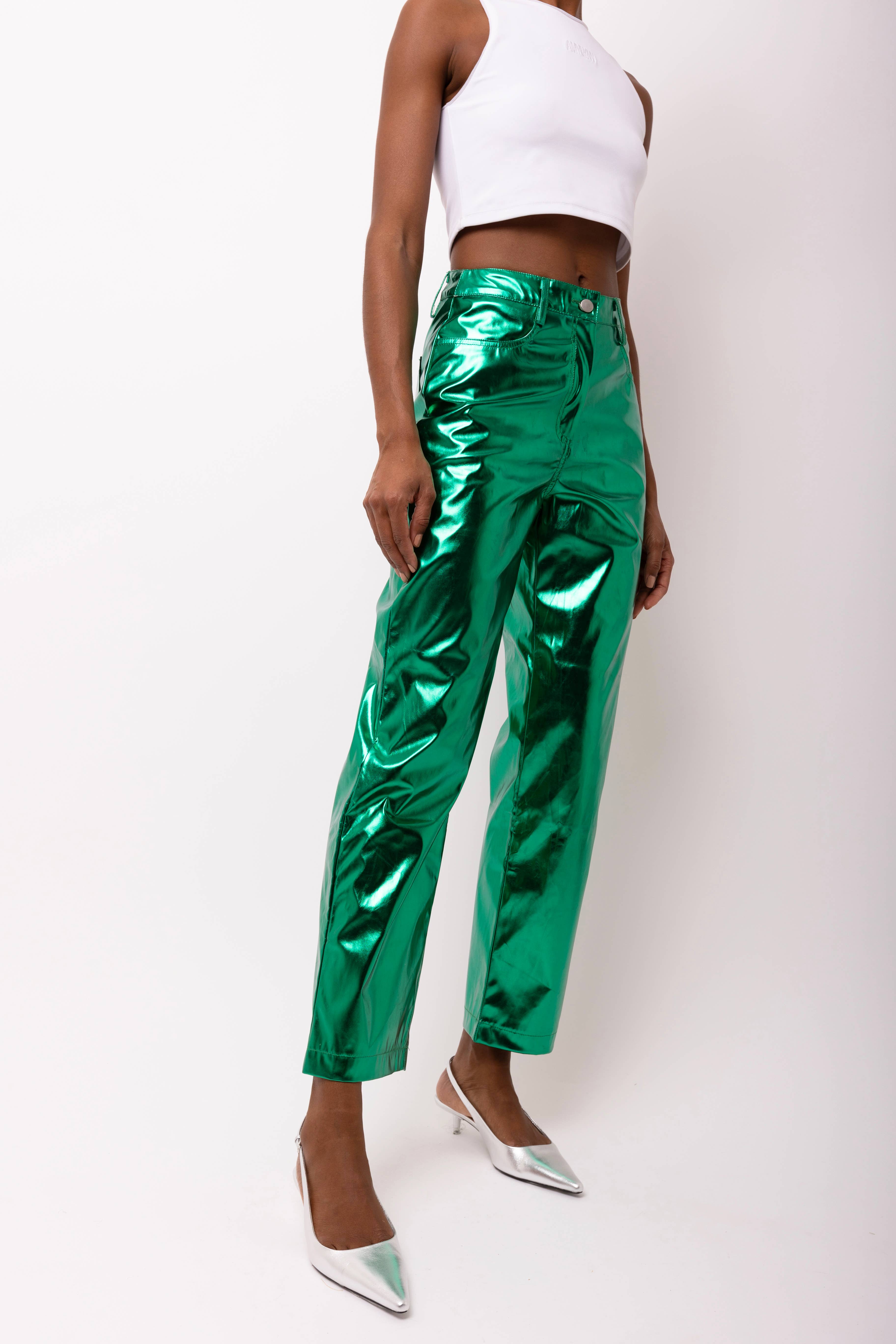 Amy Lynn - Wholesale Pants - Women's - Lupe Straight Faux Leather Metallic Pants0