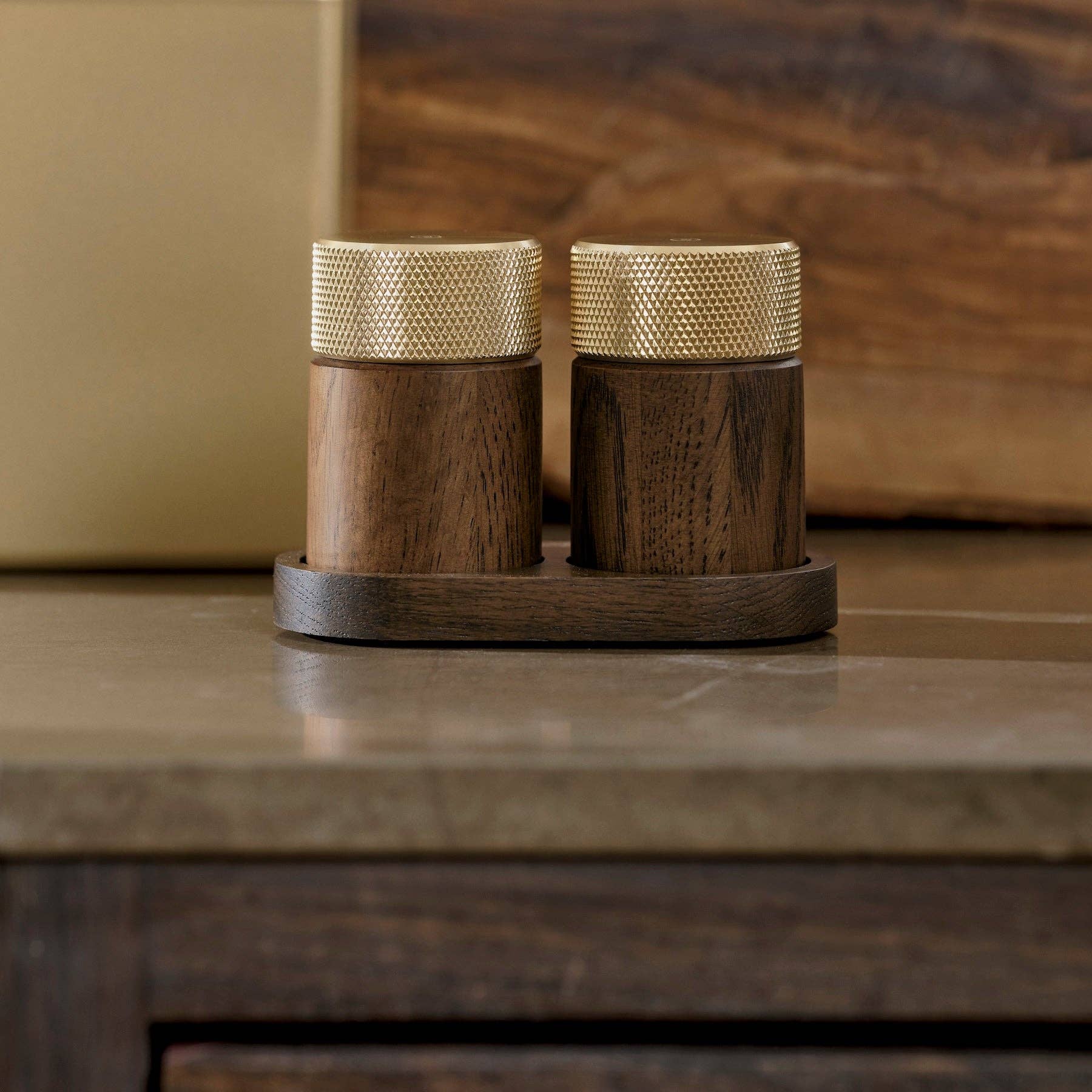 Studio Nordhaven - Wholesale Salt & Pepper Shaker Set - SINA salt & pepper mill set - dark ash/brass5