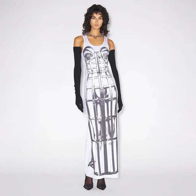 White Sexy Graffiti Print Dress Women Casual Stretch Summer Trend Hipster Maxi Bodycon Streetwear Vintage Skinny Vestidos for wholesale on Faire3