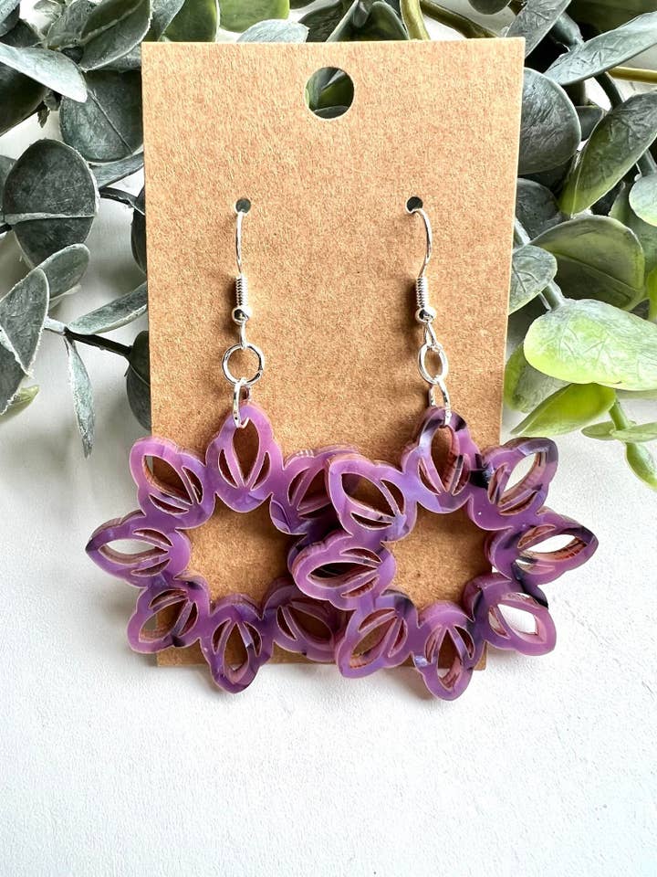 Purple Marble Kaleidoscope Acrylic Earrings for wholesale by Lindsey Lane Wholesale