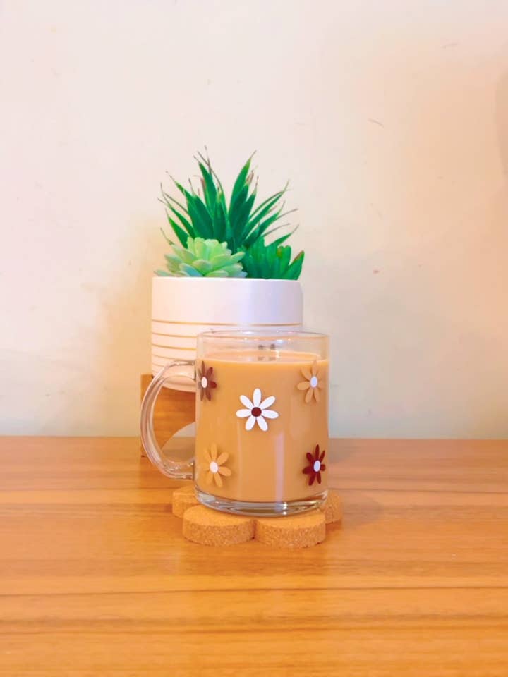 Retro flowers clear mugs for wholesale by Pink pretty designs