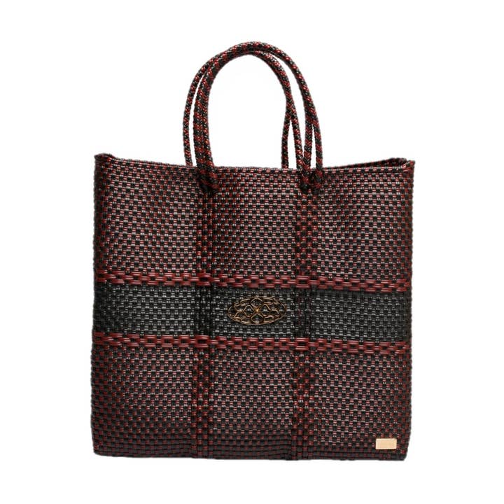 MITTELGROSSE TRAGETASCHE MIT SCHWARZEN STREIFEN IN BURGUNDERROT für den Großhandel von Lola's Bag by Georgina Herrera