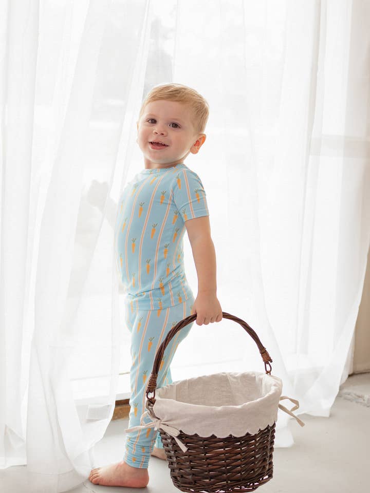 Blue Carrot Patch Pajama Set for wholesale by Elle & Mily