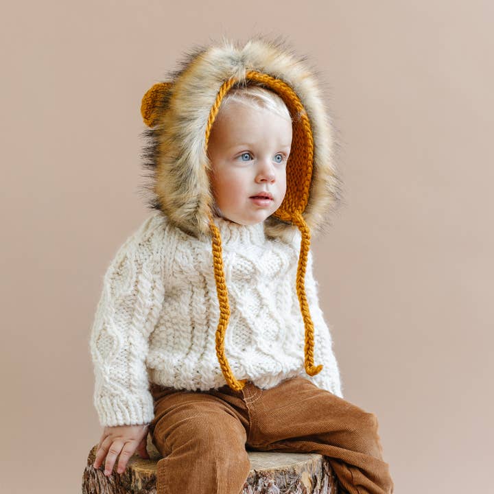 The Blueberry Hill - Wholesale Newborn/Knit Hat - Baby - Lion Bonnet, Mustard | Baby & Kids Hat Gift
