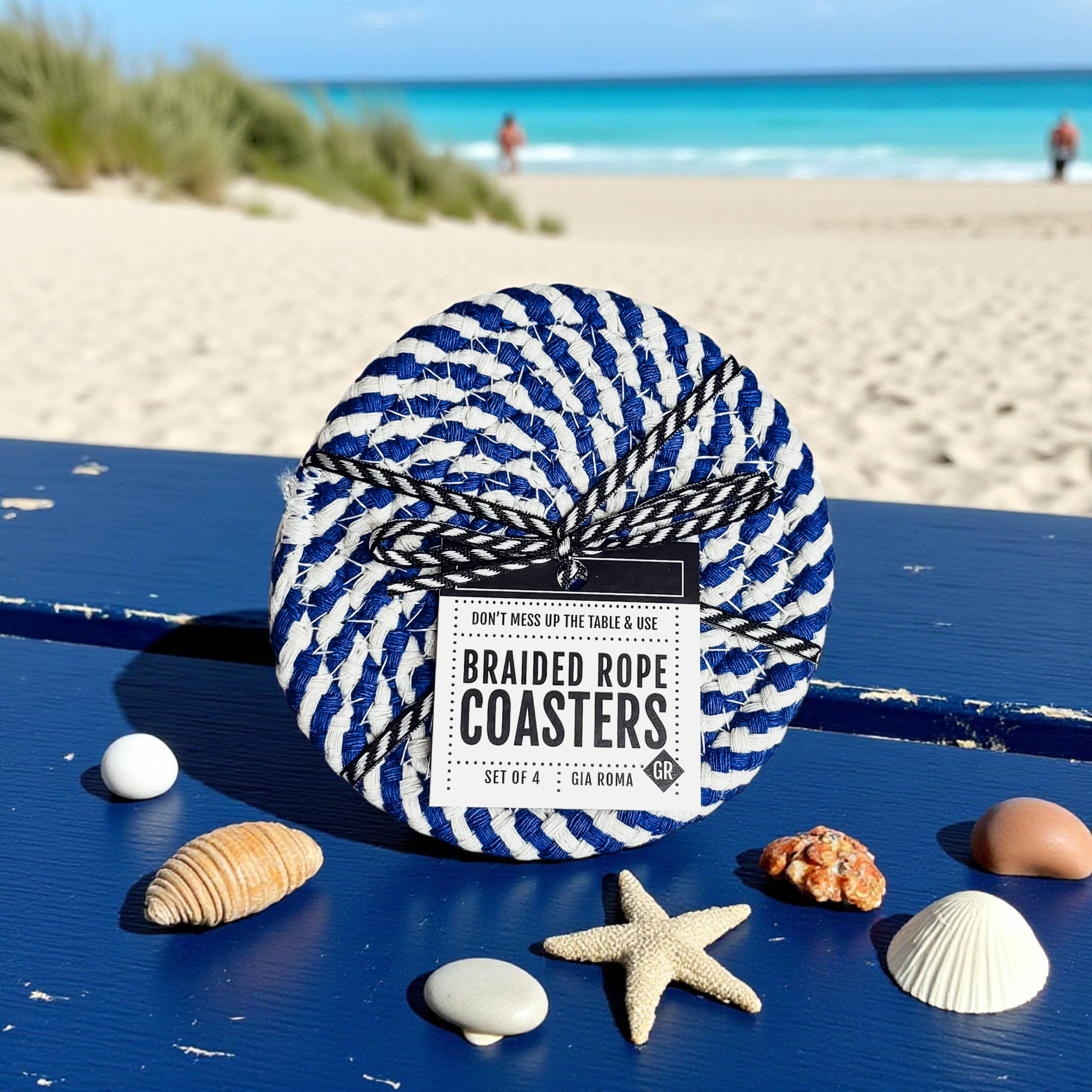 Gia Roma - Wholesale Coasters - Christmas Coasters, Red Candy Cane Braided Cotton Fabric Set58