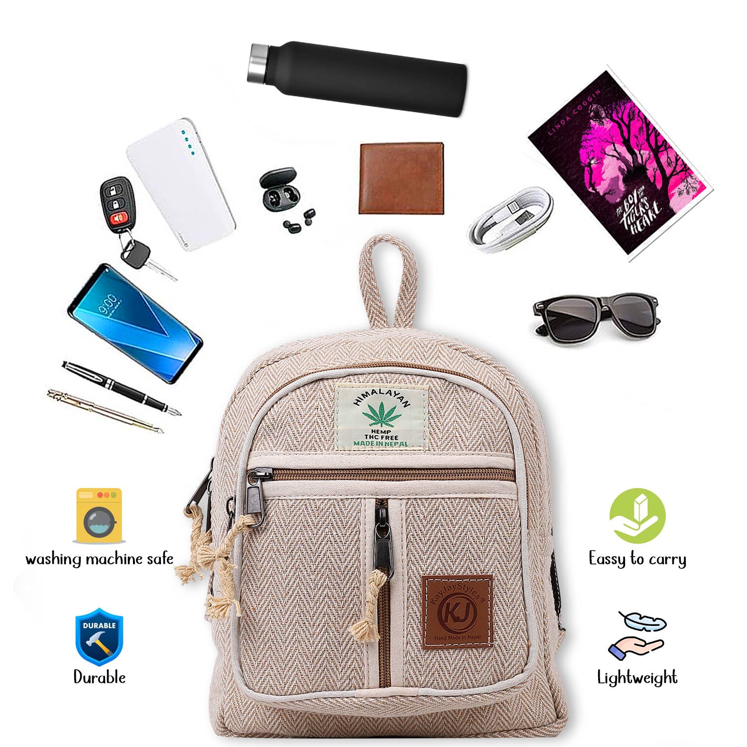 Lungta Imports - Wholesale Backpack - Women's - Handmade Lightweight Natural Hemp Himalayan Nepal Minipack2