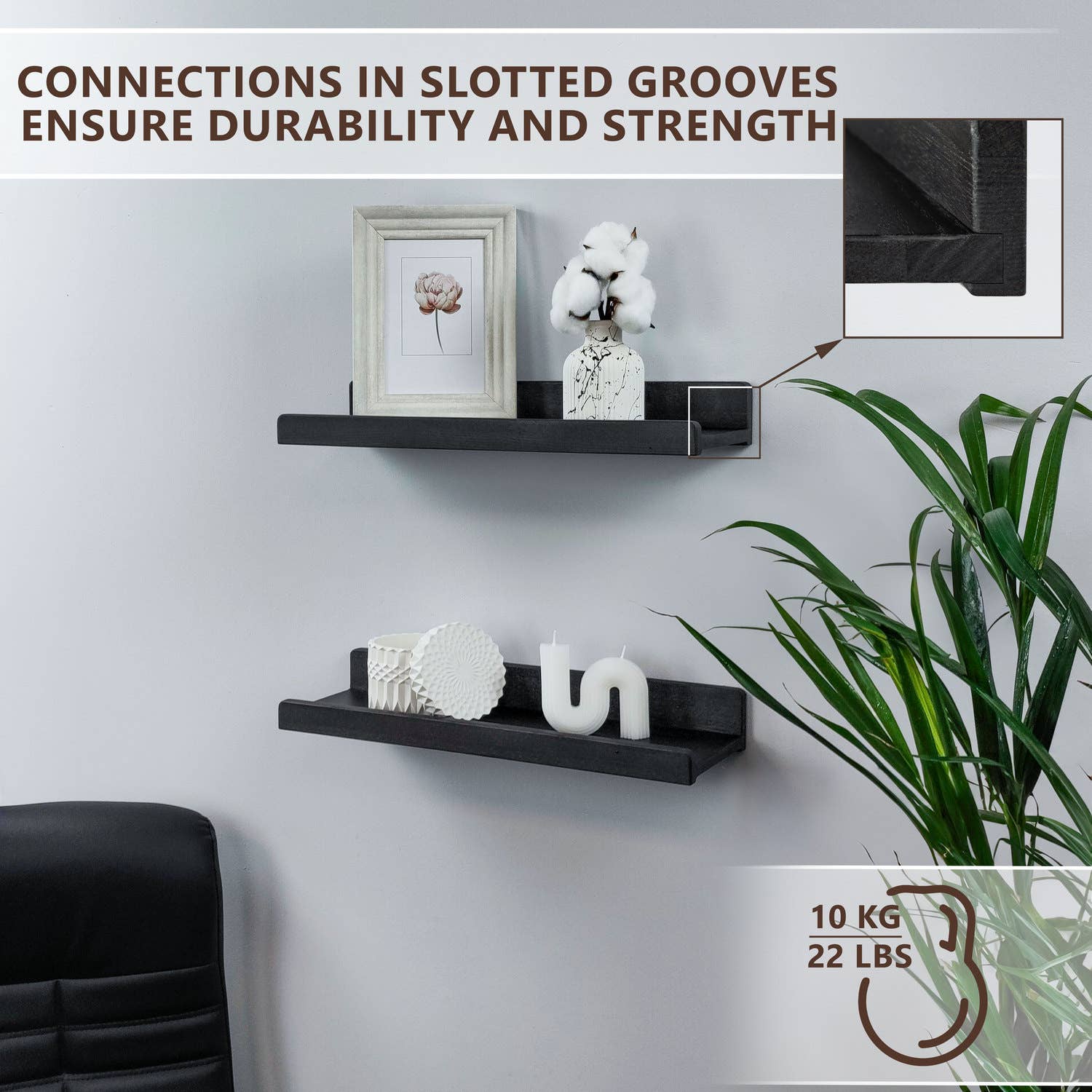 Wood Wedge - Vente Étagères murales - Étagère murale flottante en bois avec rebord, étagère d'exposition 40 cm20