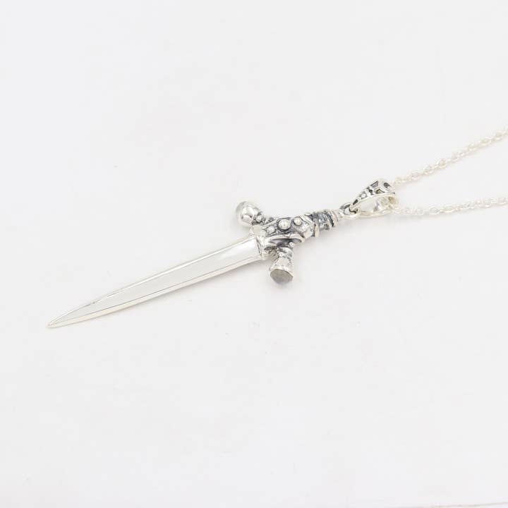 Jay Jools - Wholesale Pendant/charm necklace - Rainbow Moonstone Sword Pendant 925 Solid Silver with Chain1