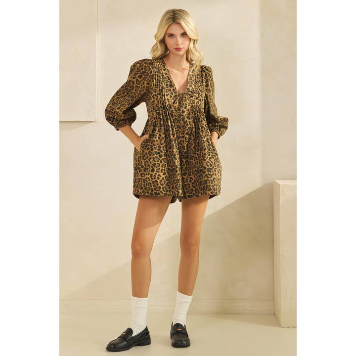 Leopardo Tutina in denim a maniche lunghe con pieghe stampate in vendita all'ingrosso su Faire9
