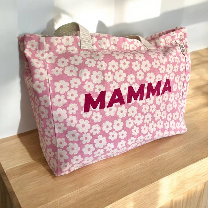 Large MAMMA tote bag with floral pattern and other Purchase Wholesale m c. Free Returns & Net 60 Terms on Faire trending on Faire.