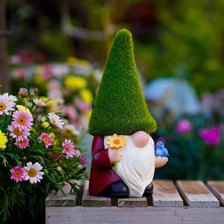 Liffy - Wholesale Garden Gnome - Moss Hat Garden Gnome Resin Figurines Cute Yard Decor5