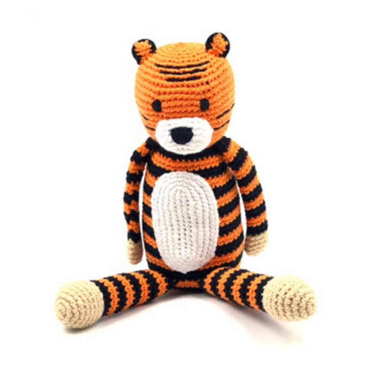 Crochet Baby Toy Tiger  rattle - soft orange for wholesale by Pebblechild