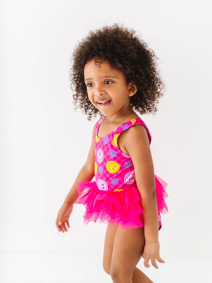 Kiki + Lulu - Wholesale One Piece Swimsuit - Kids - Electric Smiles Swimsuit With Tutu