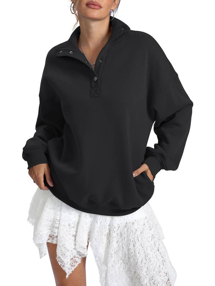 EmberLoom - Wholesale Sweatshirt – Women's - Women Long Sleeve Button-Down Fleece Mock Neck Sweatshirt26