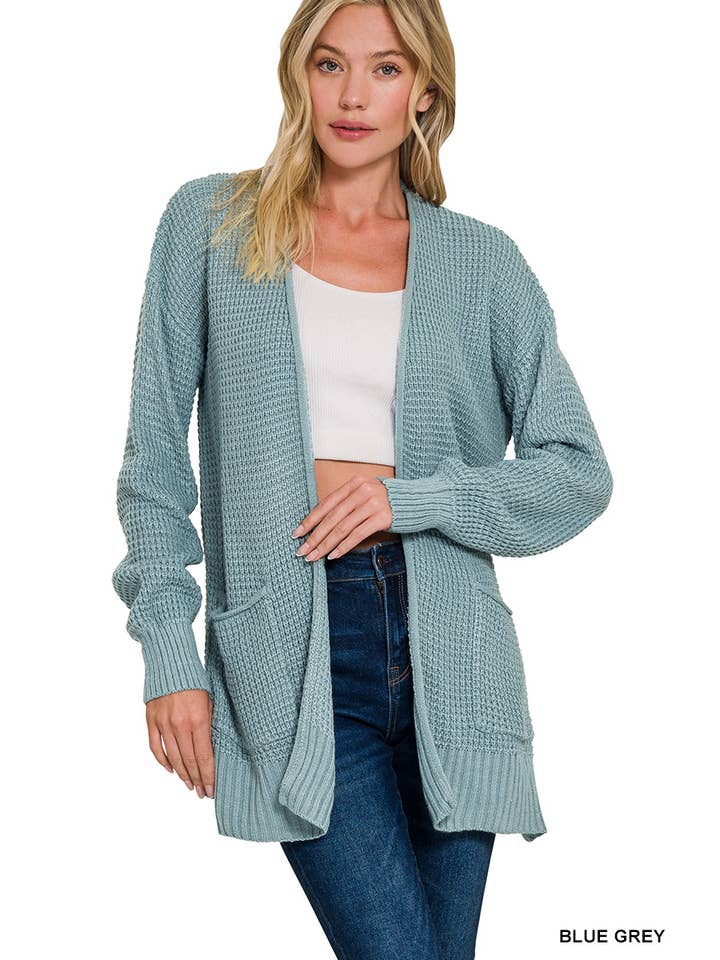 42POPS - Vendita all'ingrosso Cardigan - Donna - Cardigan aperto a maglia bassa a nido d'ape31