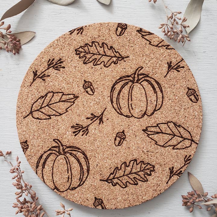 Rose and Peddle - Wholesale Trivet - Fall Pattern Engraved Cork Trivet0