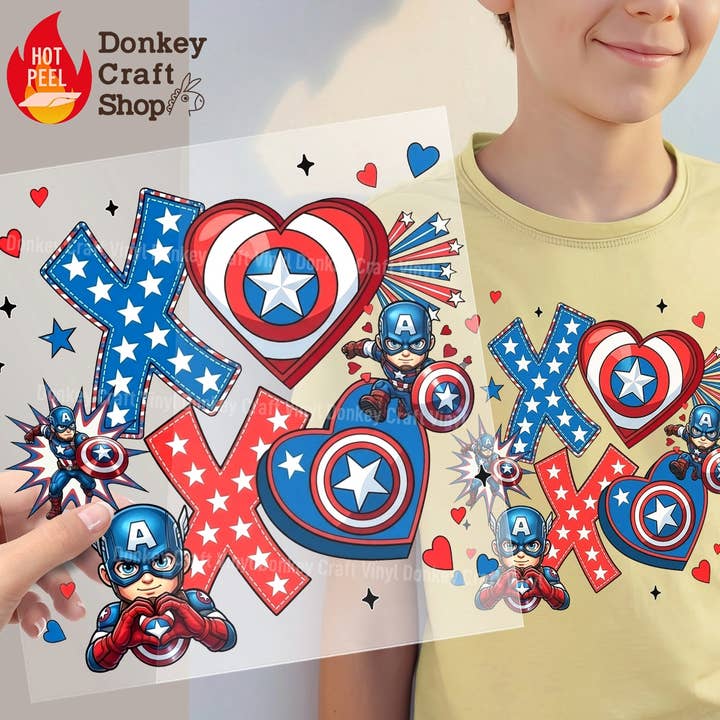 Superhero XOXO Valentine DTF Transfers Ready to press for wholesale by Donkey Craft