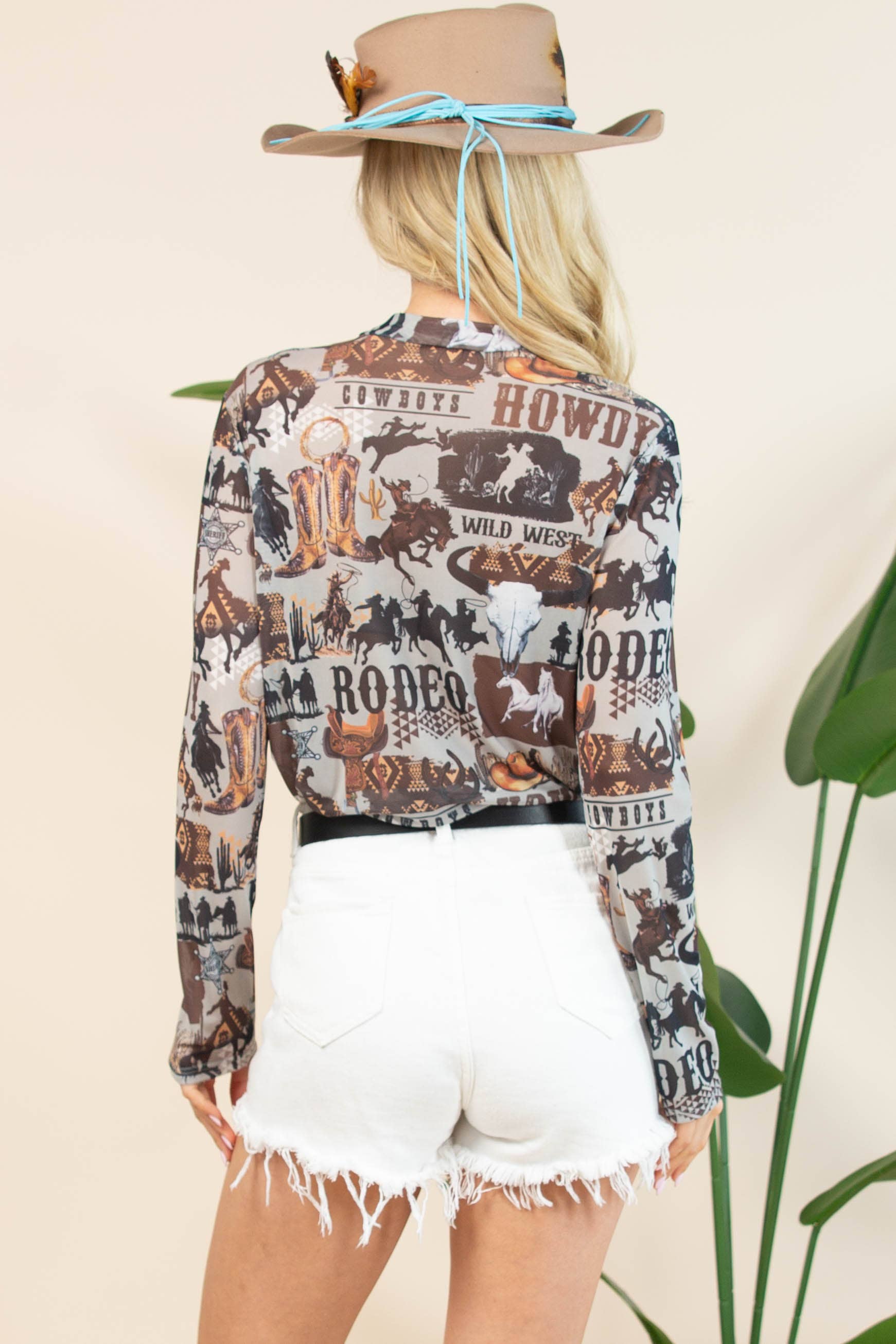 Light Grey Brown AV1230-AUBREY-6169 WESTERN RODEO SEMI SHEER MESH TOP for wholesale on Faire10