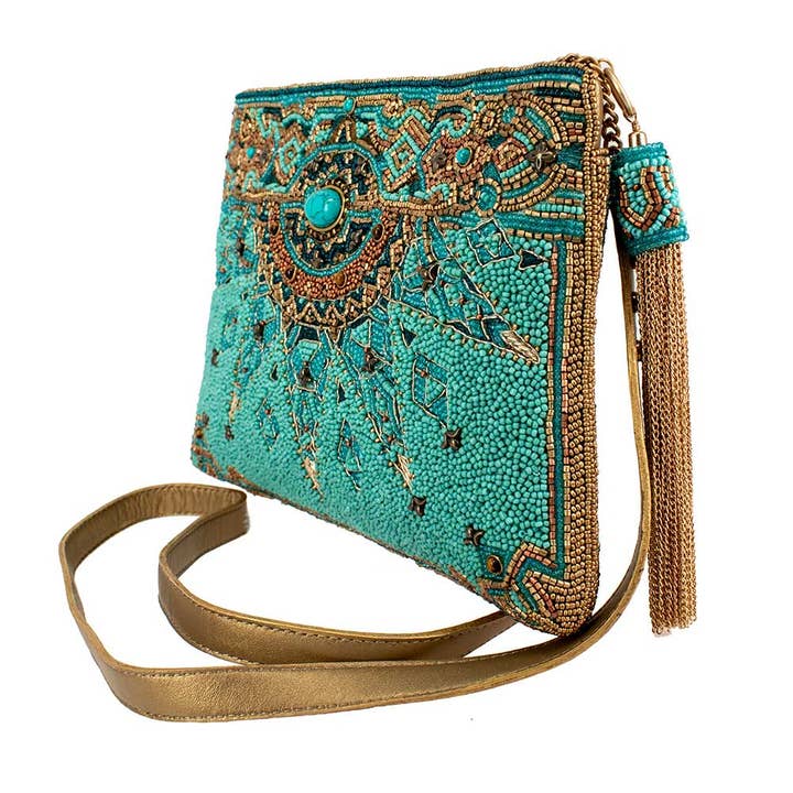 Mary Frances Accessories - Wholesale Crossbody Bag - Women's - New Day Beaded Mosaic Themed Crossbody Leather Handbag