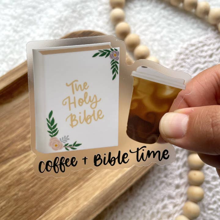 Verosletters - Wholesale Sticker - Clear Coffee + Bible Time Sticker | 3.0"x2.7"